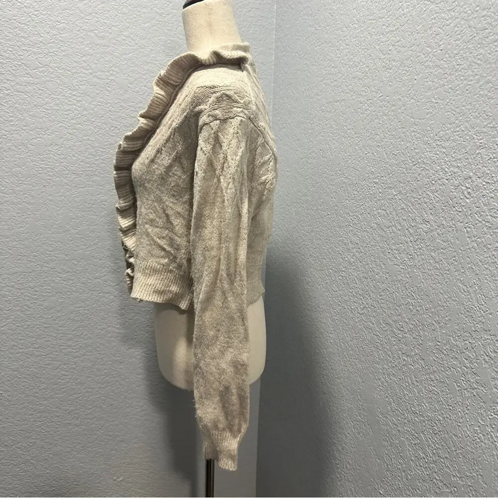 Industry L Cream Ruffle Cardigan Feminine Office Chic Quiet Luxury Sweater - Picture 4 of 10